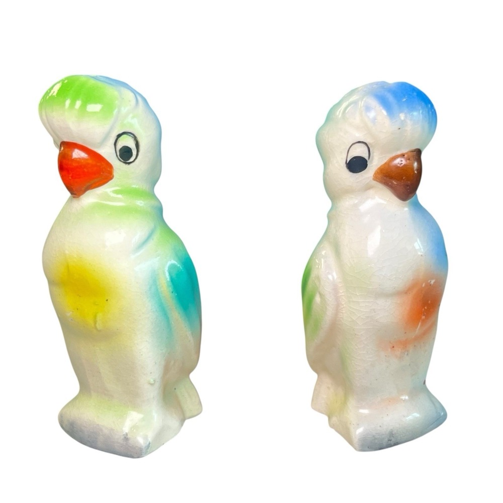 Vintage Novelty Parakeet Parrot Salt And Pepper Shakers Ceramic Japan MCM RARE!